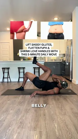 LIFT SAGGY GLUTES, FLATTEN FUPA & SHRINK LOVE HANDLES WITH THIS 5-MINUTE DAILY MOVE Struggling with a lower belly that hangs over your jeans and glutes that disappear in shorts?  This one move keeps your waist tight + your glutes lifted — no weights, no gym. 👉 But here’s the truth: You’ll only see your midsection shrink and your glutes actually shape if you’re eating enough protein and staying in a calorie deficit. This move is perfect while you’re traveling, short on time, or just getting your rhythm back — but real results come when you pair it with resistance training and proper nutrition. Workout: 3 sets × 10 reps each side  ✅ Perform all reps on one side first, then switch. Do not alternate. (Hips stay high the whole time. No dropping!) 🔥 Use this as your daily reset or stack it on top of your workouts! #fupa #lovehandles #athomeworkout 