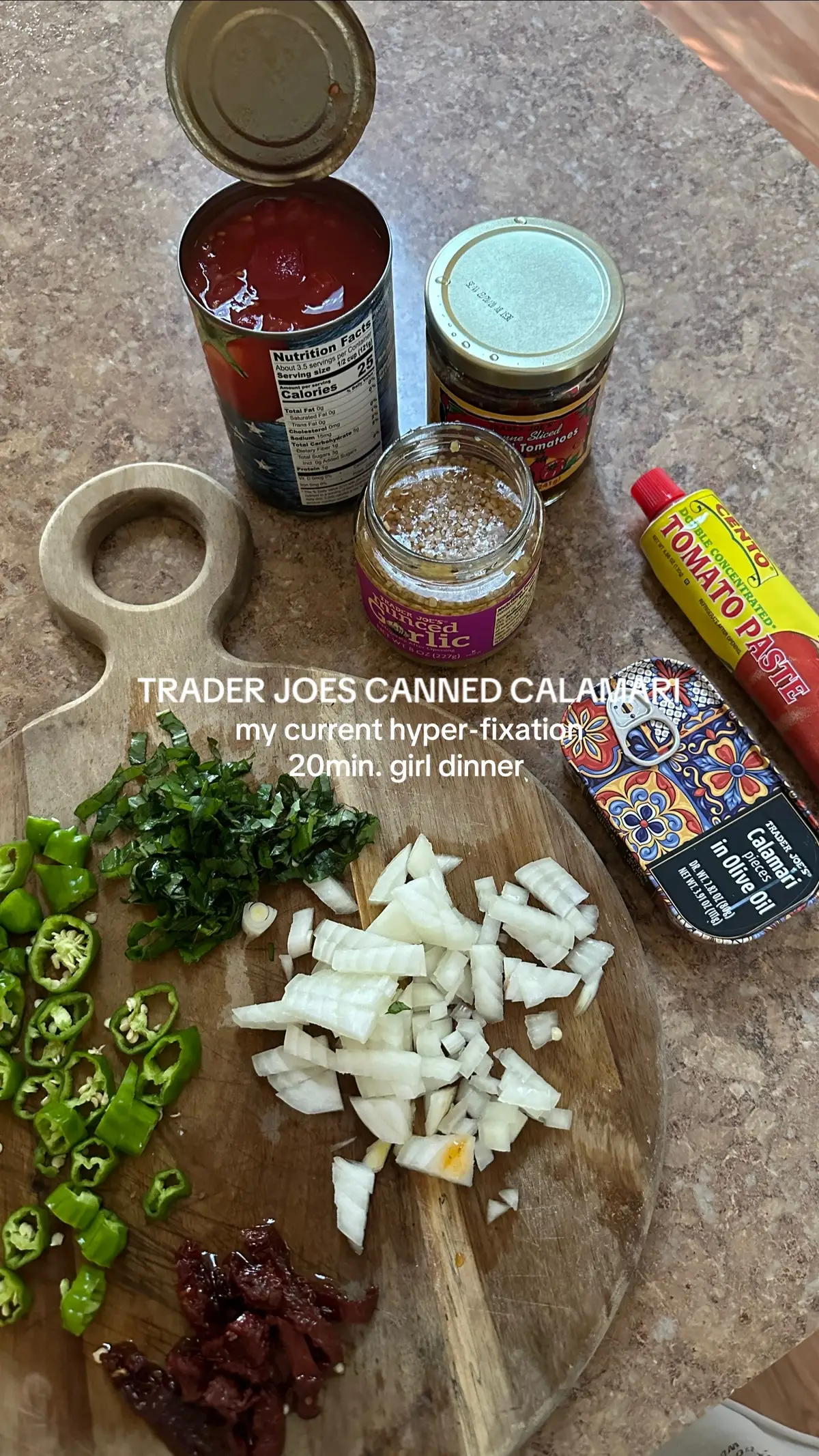 Trader Joes Canned Calamari is my current obsession and here’s how I love it!!  girl dinner 