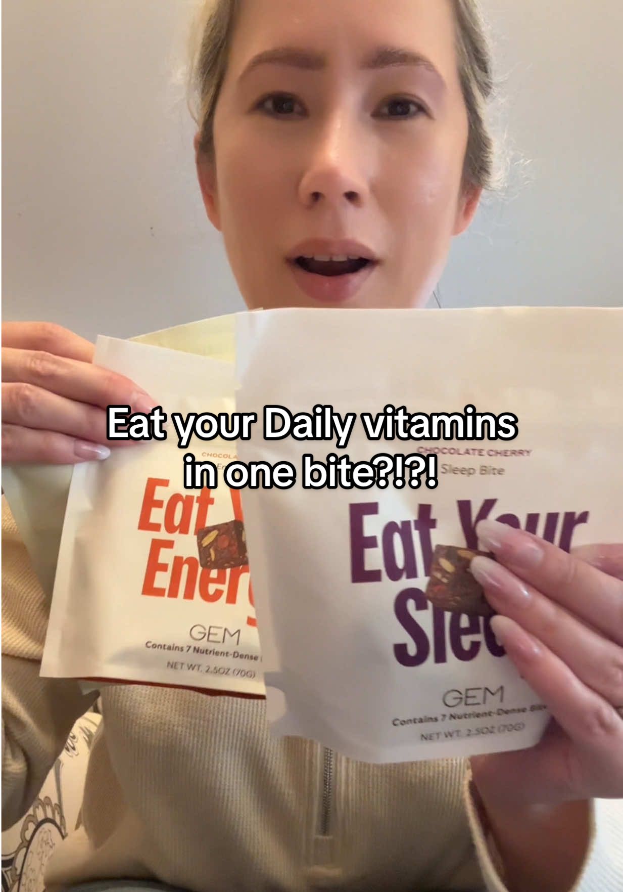 @GEM Health This pack includes 4 bags, with 7 bites each, which claims to supporting gut, skin, brain, bone, sleep, and immunity. Perfect for my daily routine and surprisingly taste pretty good!  #dailygem #eatyournutrients #dailyvitamins #Foodie #tiktokshopcreatorpicks 