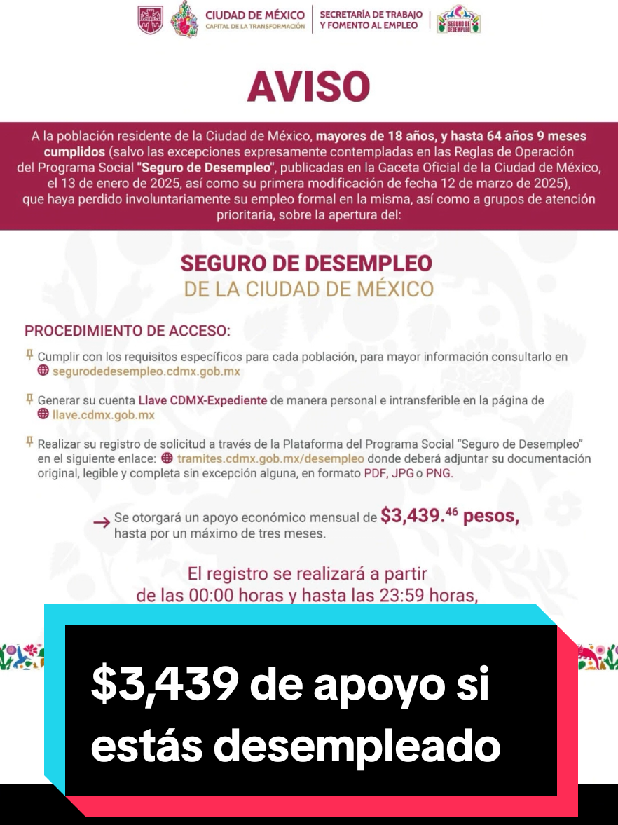 ¡si estás desempleado, hay un apoyo para ti!  te comparto las bases y compártelo para que los ciudadanos se informen.  https://trabajo.cdmx.gob.mx/storage/app/media/CONVOCATORIA_SD_SEPTIEMBRE_9_2025.pdf?fbclid=IwY2xjawMnElJleHRuA2FlbQIxMABicmlkETF1MU1MYnFRY08wOThFZlR4AR77dHQIojAvfV0QASolWnr7YpZp13HL58pHWc6XHBZbcMJ7YkCwxzevZF1x5A_aem_gtC5JR80i2lo_K-ngq093Q #empleo #trabajo #news #fyp #parati