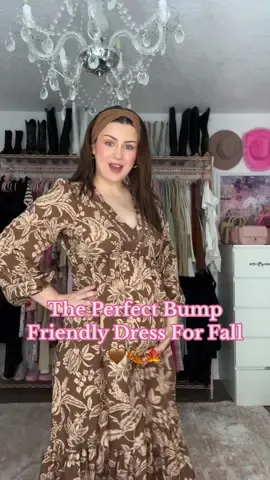 The cutest bump friendly dress for fall! 🤎 #BohoStyle #FallOutfits2025 #BumpFriendlyFashion #BohoDress #OOTD