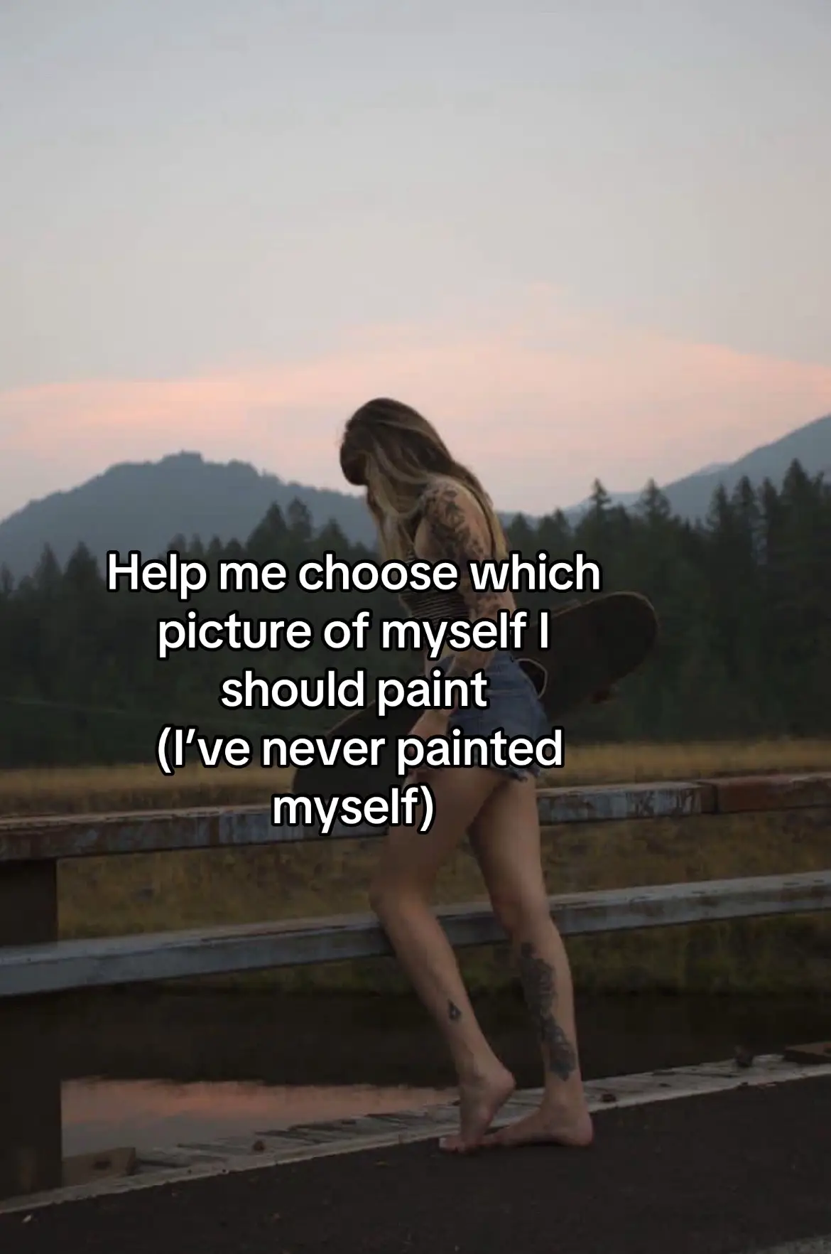 Everyone is so helpful with this trend~ I’ve been painting for yearssss but have never done a serious painting/portrait of myself. I have lots of great photos to choose from but Idk which one is *the one* #helpmechoose #photoshoot #trending #model #artist 