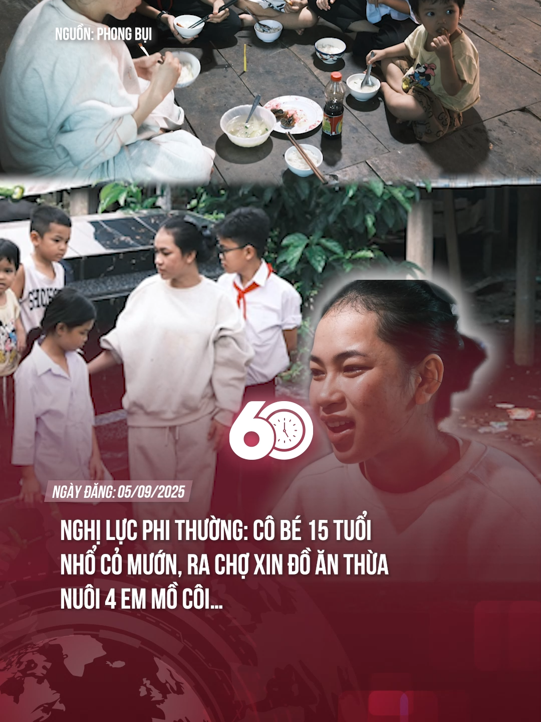 CÔ BÉ 15 TUỔI NHỔ CỎ MƯỚN, RA CHỢ XIN ĐỒ ĂN THỪA NUÔI 4 EM MỒ CÔI… #60giay #theanh28 #theanh28news