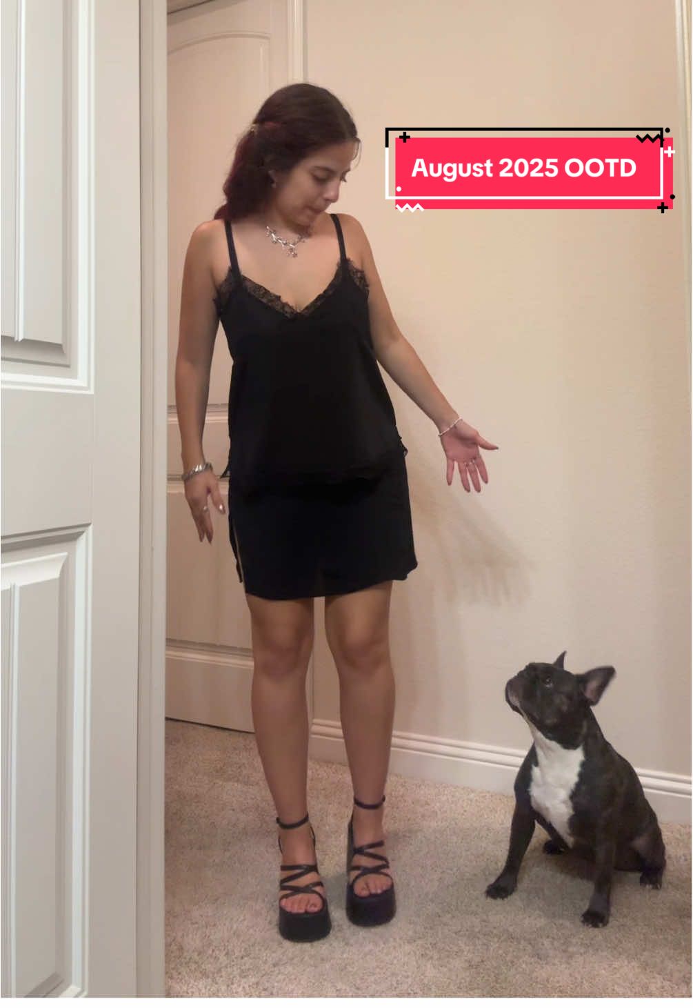 August 2025 OOTD- Special Guest Pia 🐶 fun all black outfit, tanned and swam by the pool and saw my friends #zara #reformation #OOTD #cutedog @ZARA @reformation 