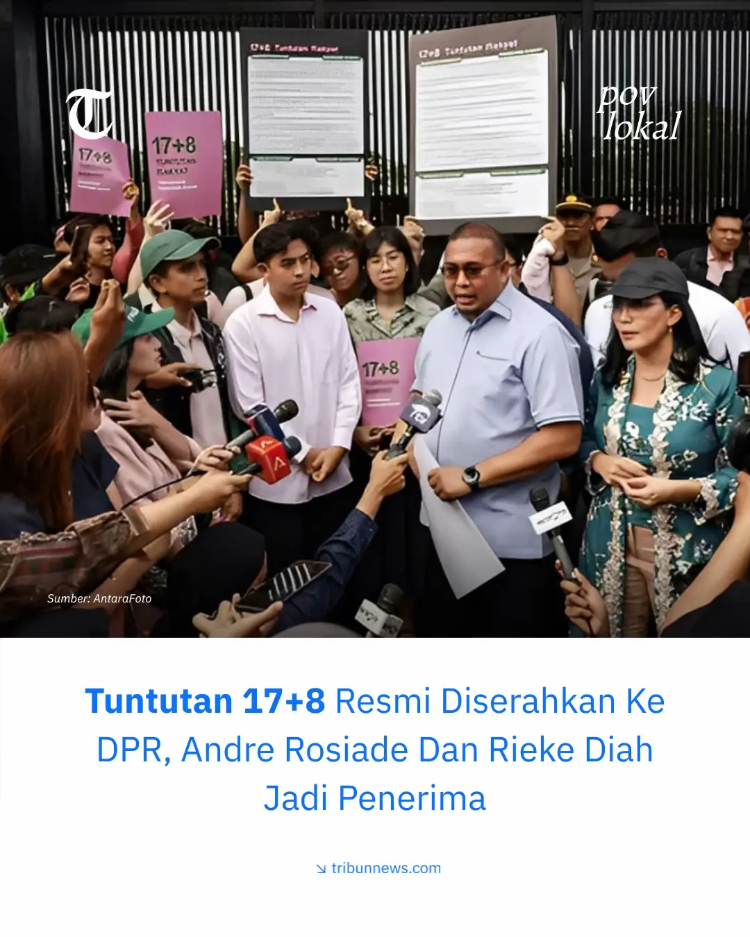Sejumlah tokoh publik, musisi, komunitas, hingga jaringan organisasi masyarakat sipil yang tergabung dalam Kolektif 17+8 Indonesia Berbenah menyerahkan dokumen tuntutan rakyat 17+8 kepada DPR RI. Dokumen tersebut diterima secara simbolis oleh Anggota DPR RI, Andre Rosiade, bersama Rieke Diah. Andre menyampaikan komitmennya untuk meneruskan dokumen tuntutan tersebut langsung kepada pimpinan DPR. #tribunnews #lokalupdate #lokalupdatetribunnews #17+8 #IndonesiaBerbenah