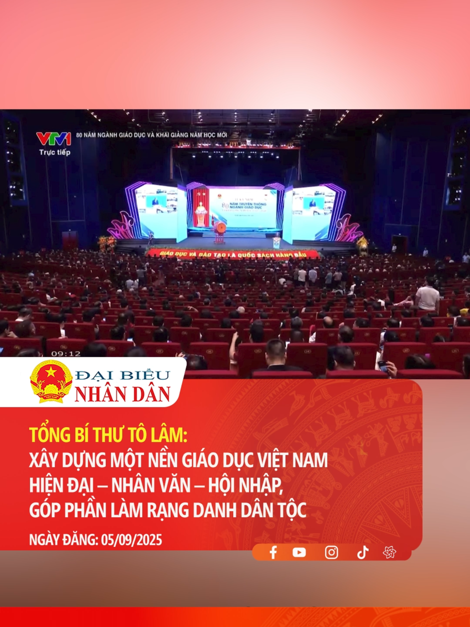 Tổng Bí thư Tô Lâm nêu rõ, kỷ niệm 80 năm ngày Bác Hồ gửi thư cho học sinh và 80 năm thành lập Bộ Giáo dục hôm nay không chỉ là dịp ôn lại truyền thống vẻ vang, mà quan trọng hơn là để khẳng định quyết tâm: phải xây dựng một nền giáo dục Việt Nam hiện đại – nhân văn – hội nhập, góp phần làm rạng danh dân tộc, đưa đất nước sánh vai các cường quốc năm châu.  #daibieunhandan #dbnd #news #tintuc #tongbithutolam #bogiaoduc #khaigiang #namhocmoi