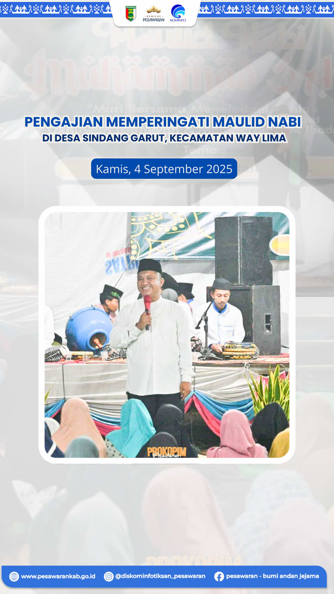 Wakil Bupati Pesawaran, Antonius Muhammad Ali Menghadiri acara pengajian Maulid Nabi Muhammad SAW 1447 Hijriah yang digelar pada Kamis malam (4/9/2025). Kegiatan ini menghadirkan Pimpinan Yayasan Islahul Ummat Lampung, Ustadz Latif Al-Imami, yang menyampaikan tausiah bertema “Mari Bersama Meneladani Akhlak Mulia Rasulullah serta Memperkuat Ukhuwah Islamiyah dan Memperbanyak Ibadah”.  #pesawaran #andanjejama #nandaindira #antoniusmuhammadali #lampung