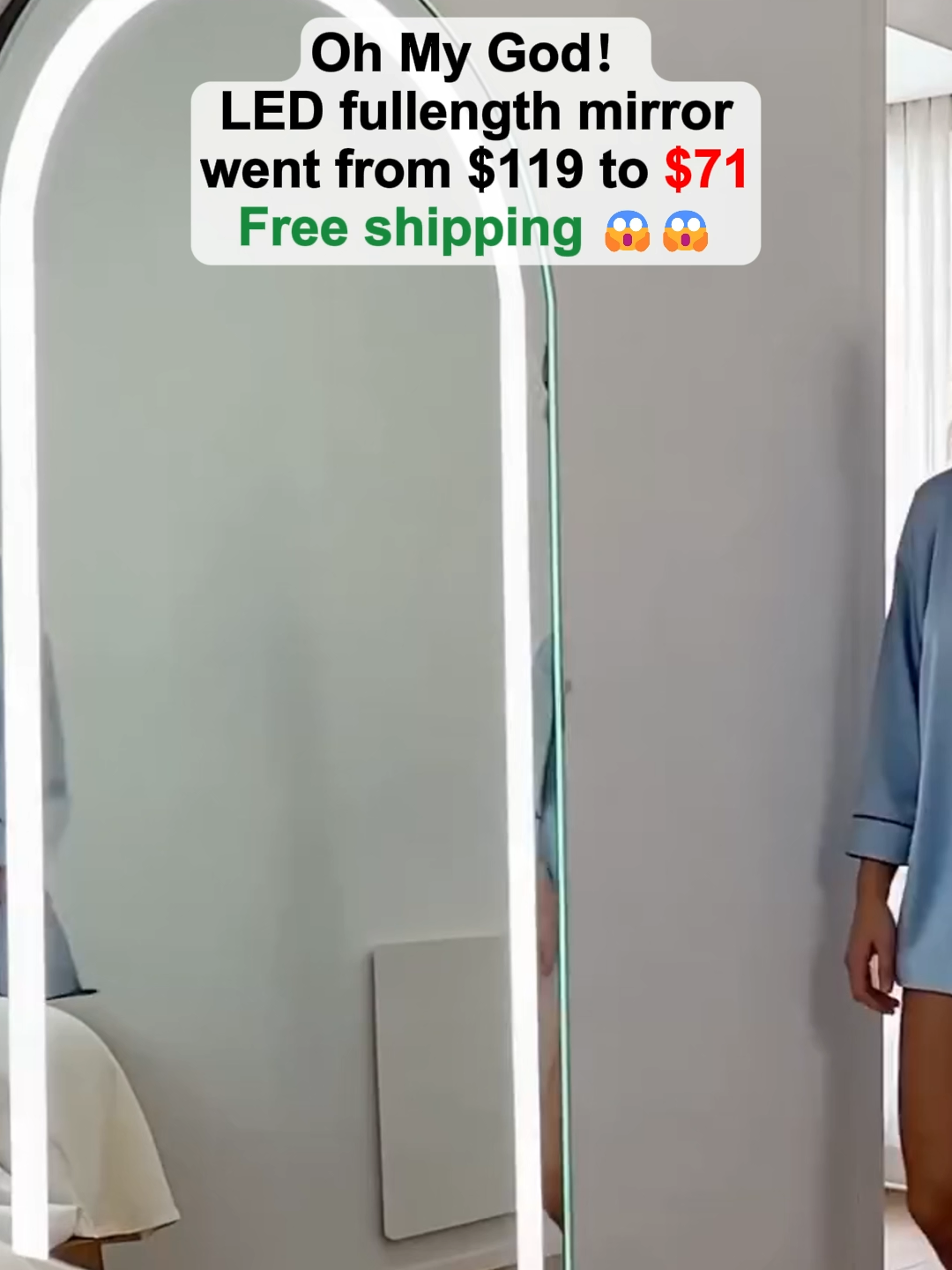 led fullength mirror only $71 ！！！ #tiktokmademebuyit #sweetfurniture #bathroommirror #ledmirror #ledbathroommirror #mirror#fulllengthmirror