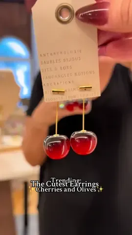 Are these not the cutest earrings you have ever seen?! Cherries and olive earrings are two things I never thought I needed in my wardrobe. #earrings #cuteearrings #cherries #olives #summertrends @Anthropologie 