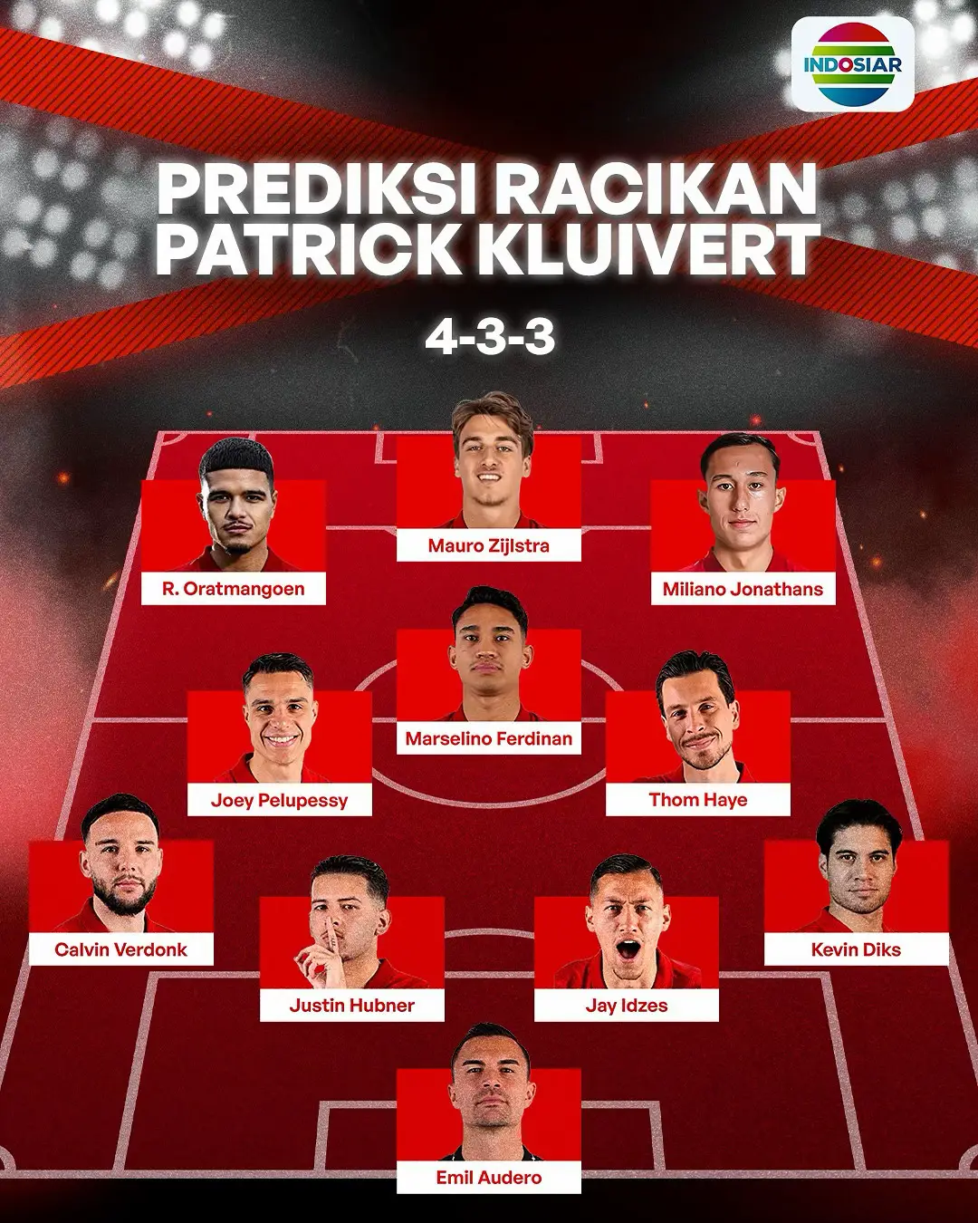 Inilah prediksi 11 pertama yang dimainkan oleh Patrick Kluivert jika menggunakan formasi 4-3-3 versi Minsports👤🇮🇩 Tulis kalo kalian punya prediksi sendiri ya gaes! Saksikan duel Indonesia vs Chinese Taipei malam ini pukul 19.30 WIB. Live di INDOSIAR, SCTV dan Vidio❤️‍🔥 #TimnasGarudaMatchday #IndosiarSports #IndosiarRumahSepakbolaIndonesia #TimnasIndonesia 