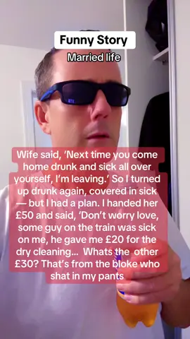 This is a funny married life story/joke skit about coming home drunk and trying to cover it up with a ridiculous excuse. It’s lighthearted humour with a cheeky twist that fits into the comedy / relatable marriage niche on TikTok #FunnyStory #MarriedLife #CouplesHumor #ComedyTok #Relatable 
