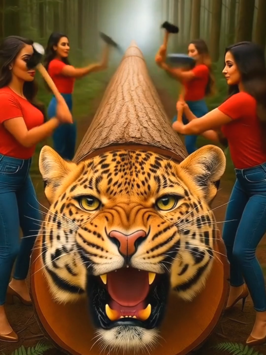 rescue leopard from giant log #ai #animals #viral #foryou #tiktok 