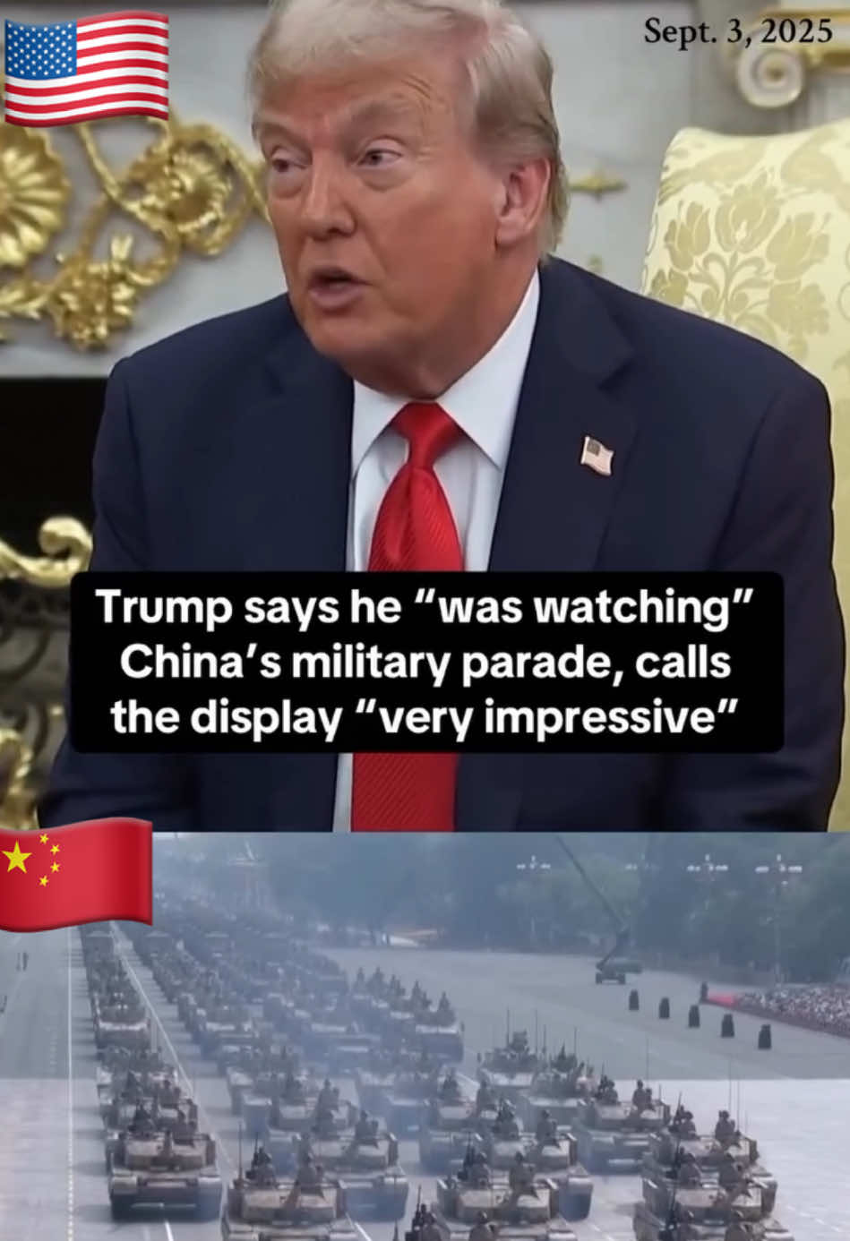 President mr. Trump said military parade which marked the 80th anniversary of Japan surrender in world war ll calling the display beautiful and very very impressive #fyp #china #america #military #2025 🇺🇸🇨🇳🪖🪖🪖