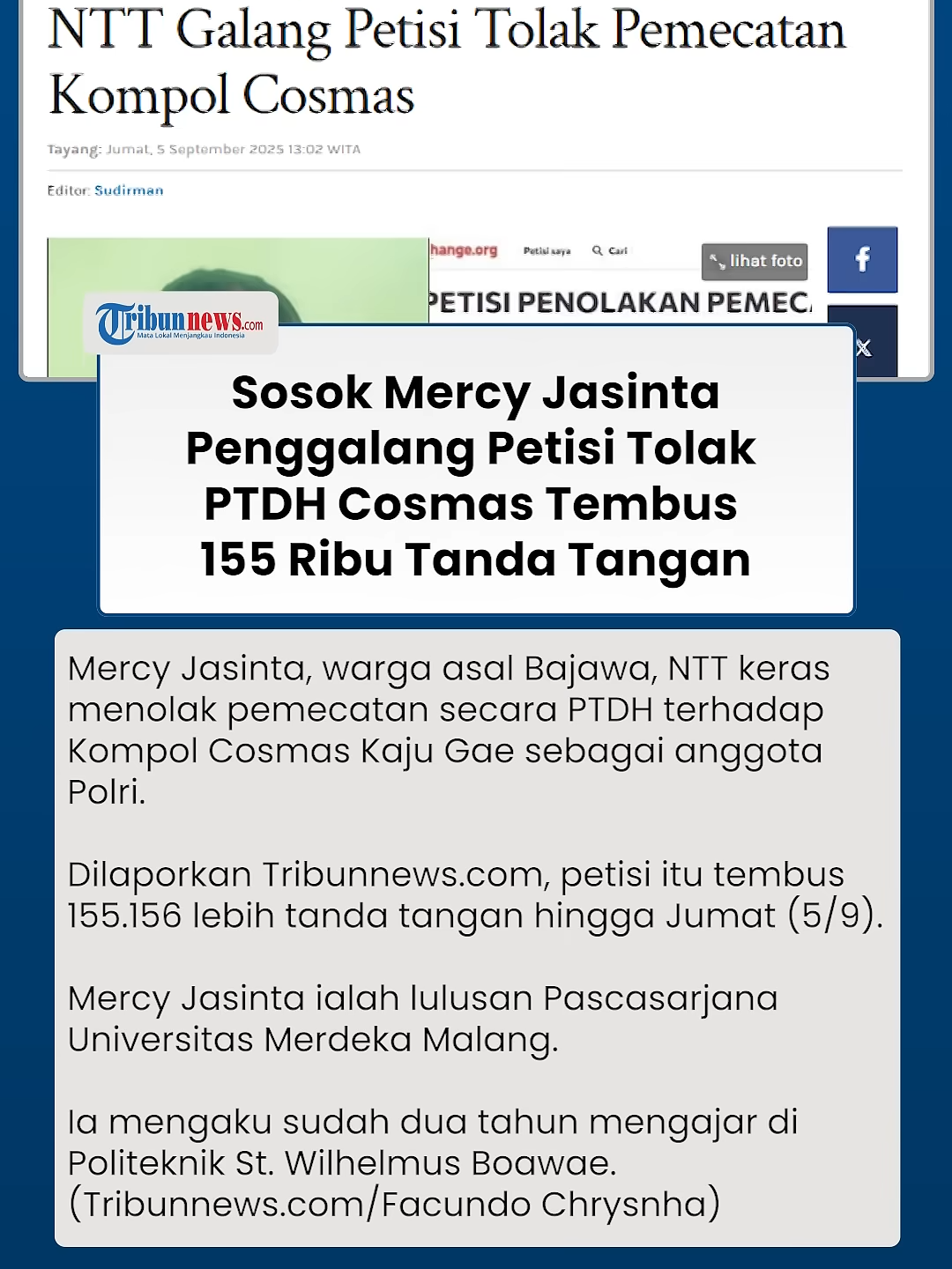 Sosok Mercy Jasinta di Balik Petisi Tolak Pemecatan Kompol Cosmas, Dukungan Tembus 155 Ribu Lebih Suara #mercyjasinta #kompolcosmas #brimoblindasojol #affankurniawan #tiktoknews