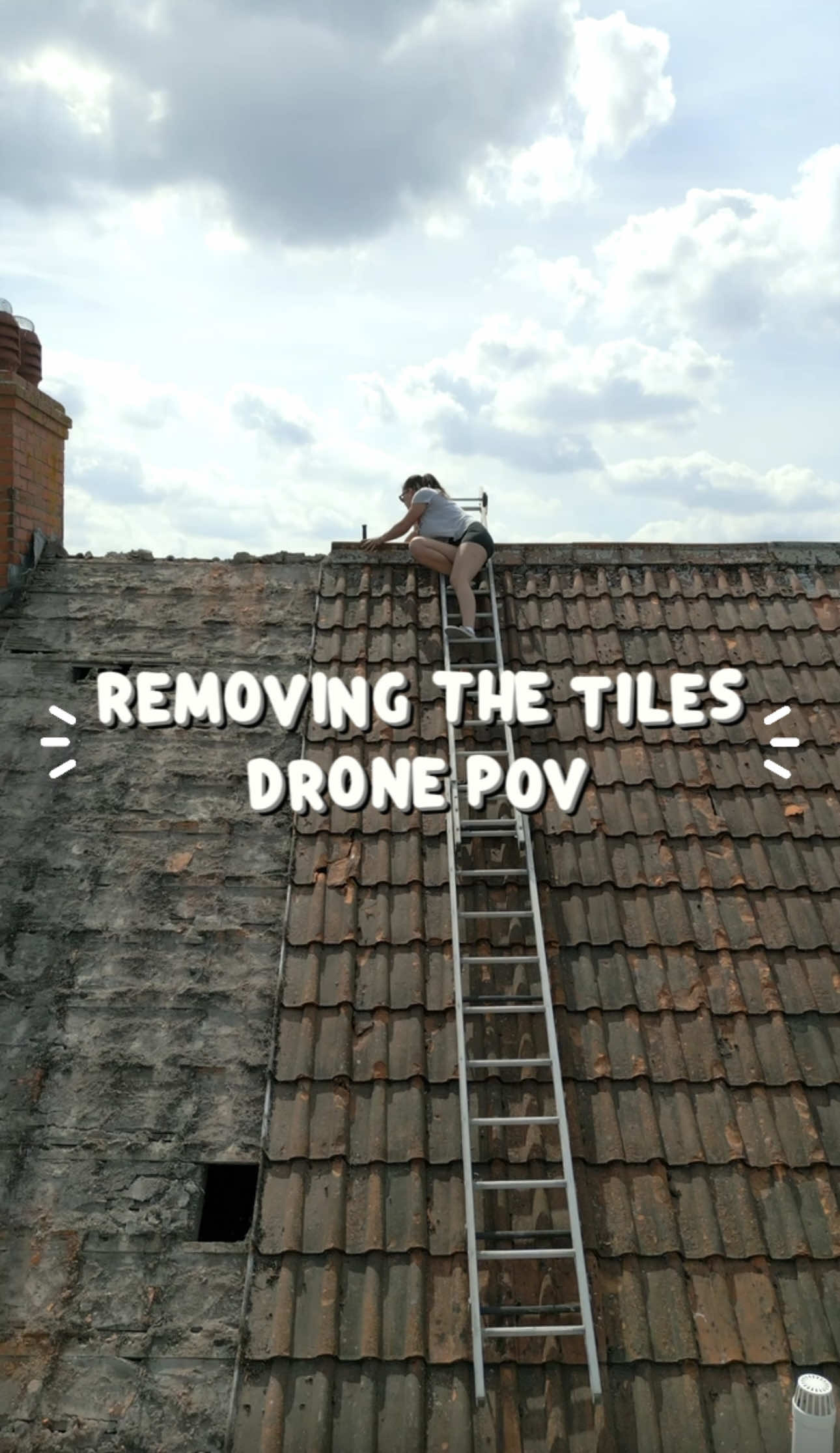 Removing the roof tiles drone POV😎  #Property #HomeRenovation #DIYGirls #SoloBuyer #drone 