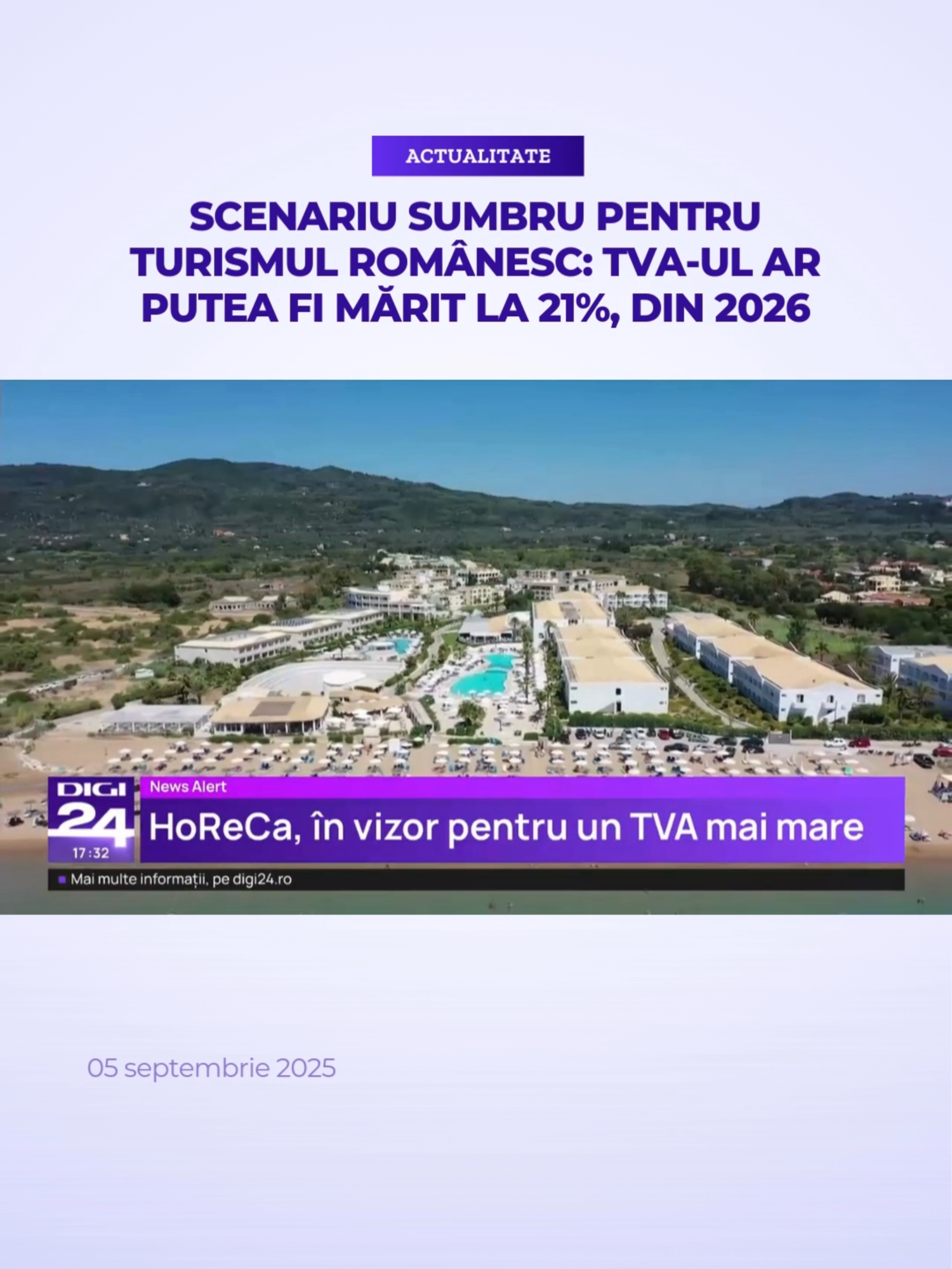 Anunțul că TVA-ul ar putea fi mărit în turism, de la 11% la 21%, de anul viitor, a căzut ca un trăsnet pentru investitorii din industria ospitalității. Aceștia avertizează că prețurile vor exploda, dar și că multe afaceri se vor închide.  „Ar fi o lovitură dramatică”, e de părere Corina Martin, președinte RESTO. #digi24 #stiriledigi24 #turism #tva