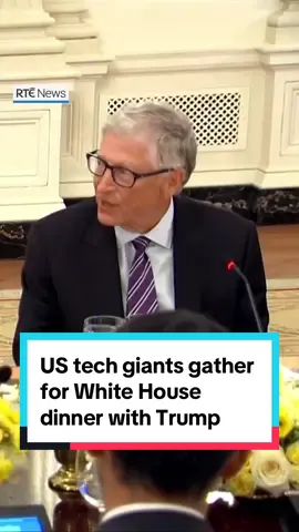 US President Donald Trump hosted the CEOs of more than two dozen of the world’s largest technology companies at a high-profile White House dinner last night.  At the table were the heads of Google-parent Alphabet, Apple, Microsoft, Meta and artificial intelligence company OpenAI.  Many of them used the dinner to shower praise on the US President and laud his administration’s stance on AI. Notably absent from the dinner was Mr Trump’s former ally, multi-billionaire tech tycoon Elon Musk.  Link in bio to read more 📲 #rténews #donaldtrump #tech