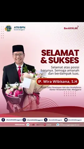 Halo #sobATRBPNManggarai Keluarga besar Kantor Pertanahan Kabupaten Manggarai mengucapkan: Selamat kepada Bapak IP. Wira Wibisana, S.H. atas pelantikannya sebagai Kepala Seksi Penetapan Hak dan Pendaftaran di Kantor Pertanahan Kabupaten Manggarai. Semoga selalu diberikan kesehatan, kekuatan, dan kebijaksanaan dalam menjalankan amanah serta membawa keberhasilan bagi peningkatan kinerja Kantor Pertanahan Kabupaten Manggarai. #kementerianatrbpn  #kanwilbpnntt  #atrbpnmajudanmodern 