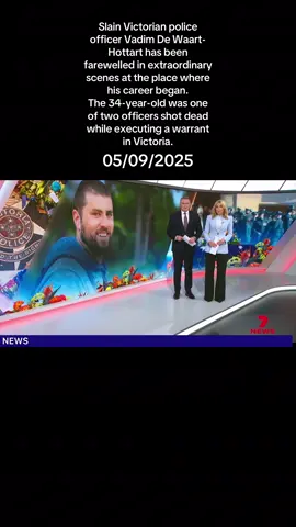 Slain Victorian police officer Vadim De Waart-Hottart has been farewelled in extraordinary scenes at the place where his career began. The 34-year-old was one of two officers shot dead while executing a warrant in Victoria.#tiktokaustralia🇦🇺 #foryou #australia🇦🇺 #aussielife #aussie 