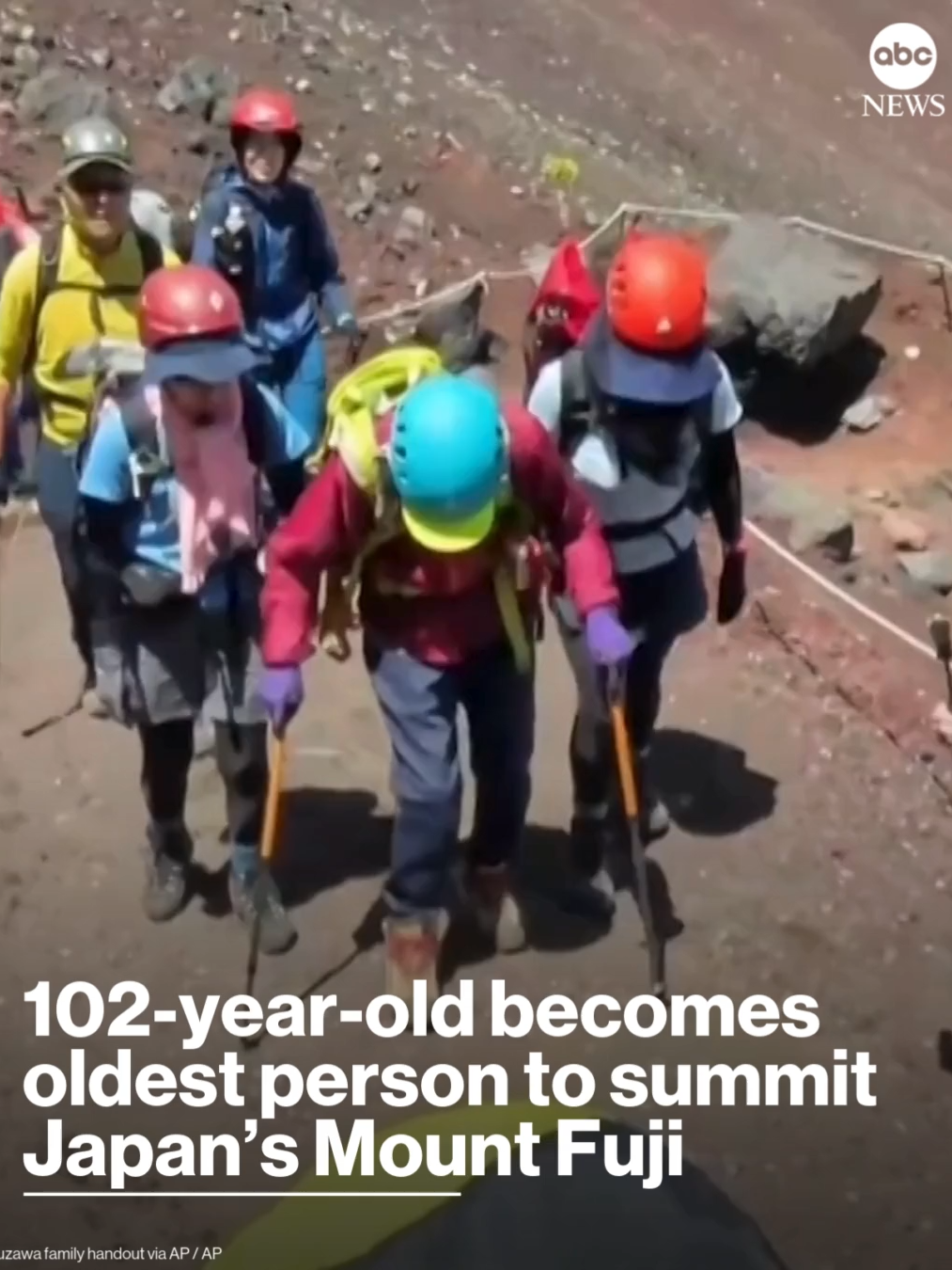 A 102-year-old Japanese man has claimed the world record for being the oldest person to summit the country's tallest mountain for the second time, breaking a record he himself set for a climb when he was aged 96. #abcnews #news
