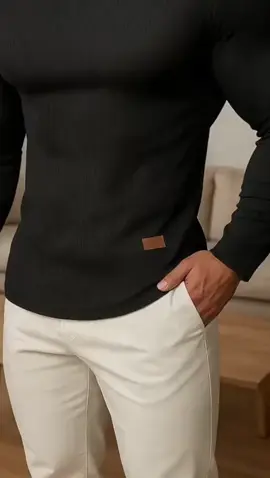 Einfarbiges, elastisches, modisches Langarm-T-Shirt mit V-Ausschnitt#man #shirt