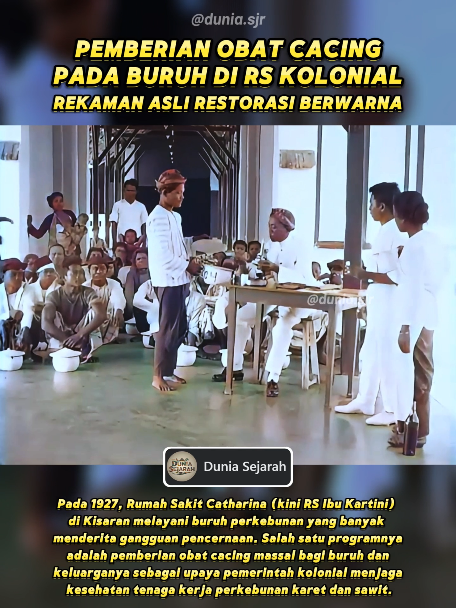 Tahun 1927, Rumah Sakit Catharina di Kisaran melayani buruh perkebunan karet dan sawit dengan program pemberian obat cacing massal. Kini rumah sakit bersejarah ini dikenal sebagai RSU Ibu Kartini #sejarahindonesia #Asahan #Kisaran #TempoDulu #RSUIbuKartini #BuruhPerkebunan #kesehatan #PerkebunanKaret #PerkebunanSawit