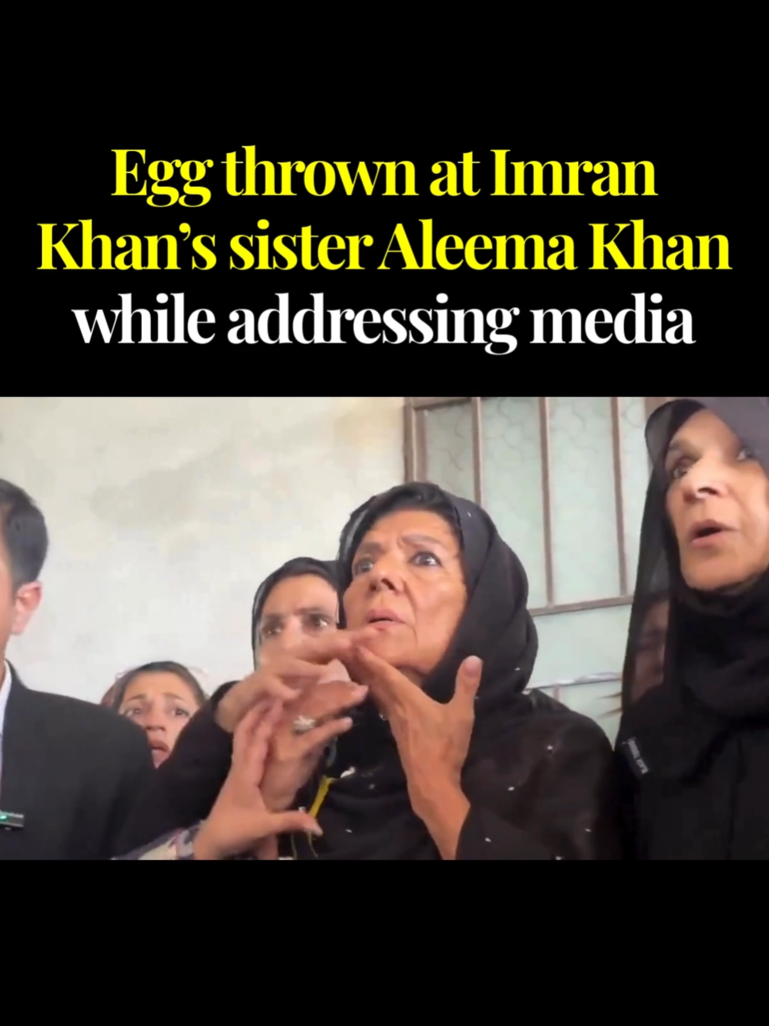 An egg was thrown at PTI founder Imran Khan’s sister Aleema Khanum on Friday while she was holding a press conference in Rawalpindi. The footage of the incident was widely shared on different news channels and social media accounts, capturing the expression of shock on Aleema’s face when the egg was hurled at her. #DawnToday