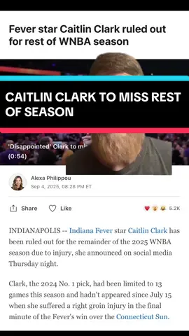 #greenscreen Caitlin Clark out for the season. #fyp #WNBA #caitlinclark #indianafever 