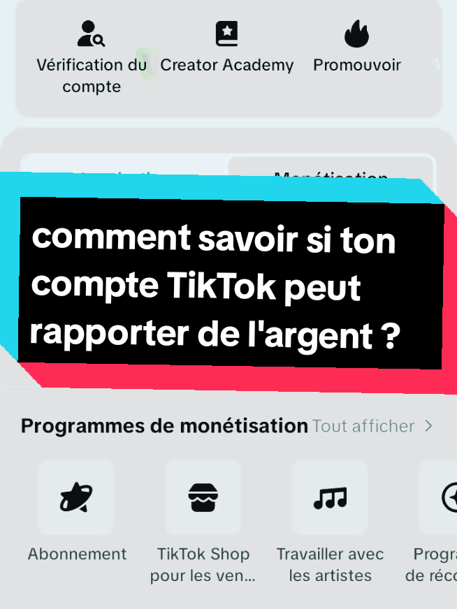 ton compte TikTok peut te rapporter de l'argent ? Beaucoup ne savent pas si leur compte TikTok est éligible à l’argent 💰. Dans cette vidéo, je t’explique comment vérifier. Commente si ton compte rapporte déjà… ou si tu veux que je t’aide 👇 #creatorsearchinsights  #TikTok2025 #GagnerArgentTikTok #MonétisationTikTok #AstuceTikTok   