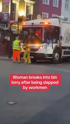 Crazy woman breaks into bin lorry after being slapped by workmen #publicmeltdown #viral #news 