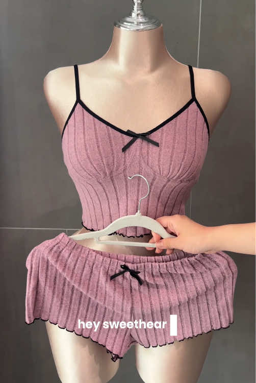 Adorable ribbed pajama set, pure charm! 💕🎀#PajamaSet #AdorableStyle #RibbedFashion #MustHave #cozyvibes 