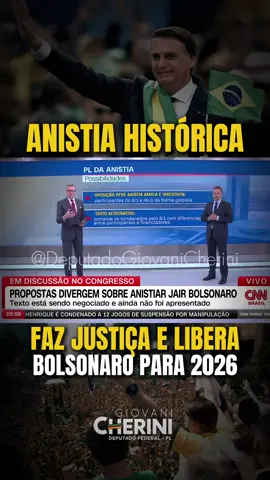 Anistia histórica: faz justiça e libera Bolsonaro para 2026! A anistia derruba a perseguição e devolve ao povo o direito de escolher seu presidente.