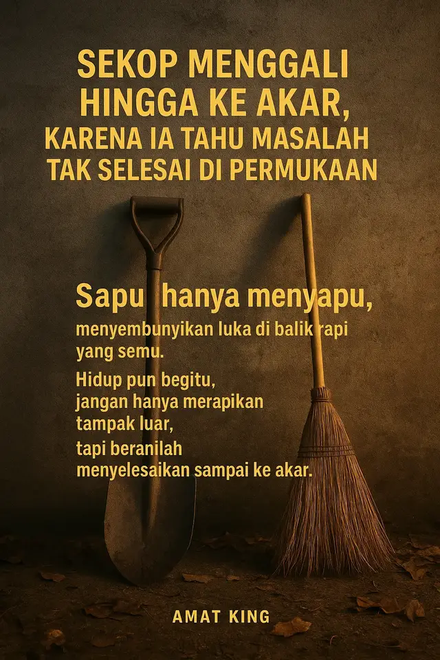 Jangan hanya merapikan masalah di permukaan, tapi beranilah menyelesaikan sampai ke akarnya. 🌱 #RenunganHidup #MotivasiSeharihari #BijakDalamHidup #AmatKing #CalonAkherat
