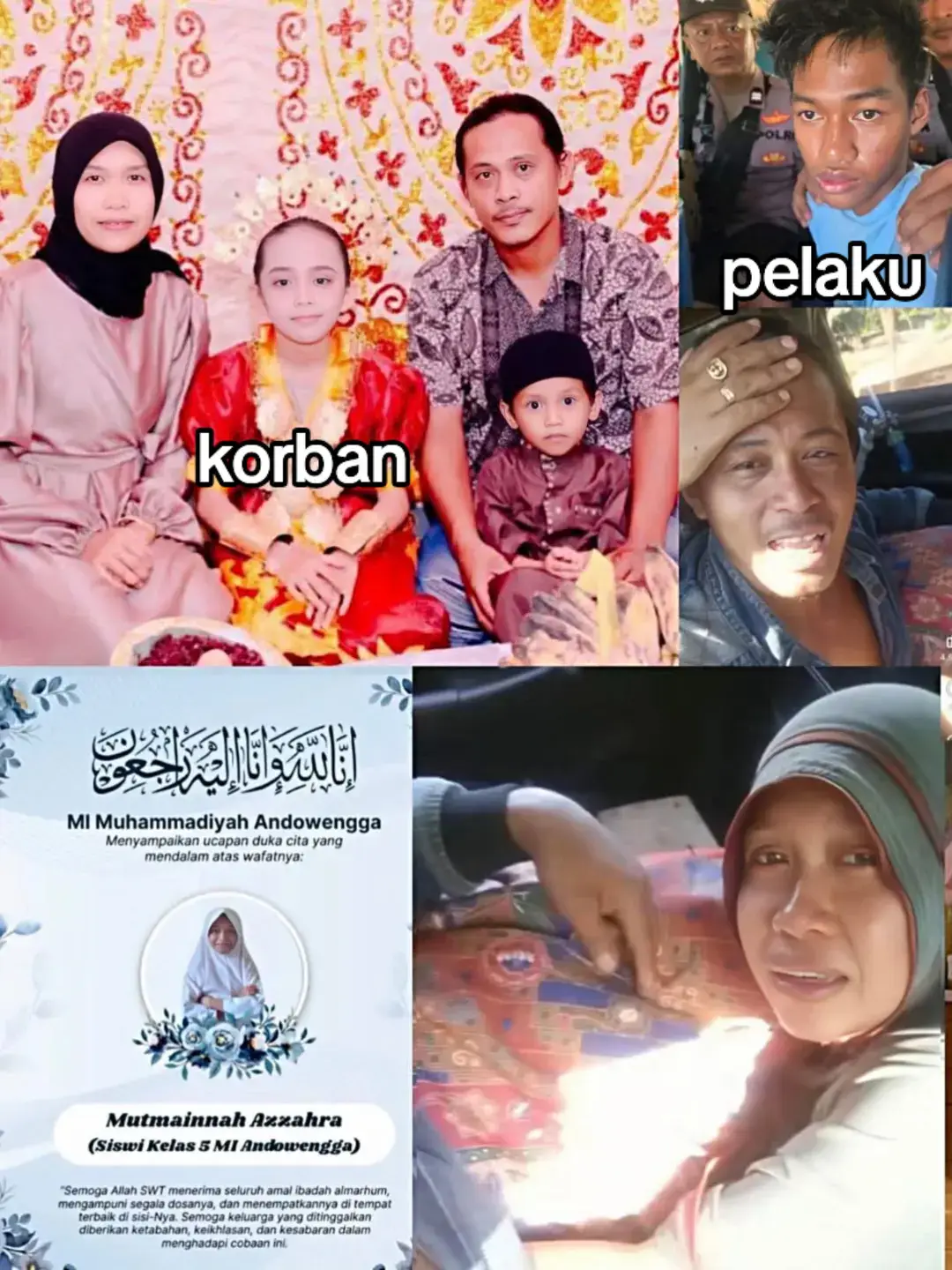 Innalillahi wa inna ilaihi raji’un… Duka mendalam menyelimuti warga Kolaka Timur. Seorang anak berusia 11 tahun, siswi kelas 5 SD, yang hendak pergi mengaji, justru pulang dalam keadaan tak bernya** bahkan Sang Ayah menuturkan pelaku Memot*** Kepa** sang Anak Hingga Put** 🥲🥺 Sang ayah tampak memangku jas** putrinya di dalam ambulance, dengan mata sembab penuh amarah dan kesedihan. Sang ibu pun tak kuasa menahan tangis melihat buah hatinya pergi begitu cepat. Menurut kabar yang beredar, pelaku diduga masih  di bawah Umur kelas 1  SMP.😱 Semoga almarhumah Mutmainnah Azzahra mendapatkan tempat terbaik di sisi-Nya, dan keluarga yang ditinggalkan diberi ketabahan menghadapi ujian berat ini.,  Aminn yaa Allah 🤲🏻🤲🏻