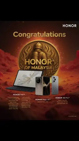 Congratulations to the winners of the HONOR of Malaysia Snap & Win contest! The creativity and Malaysian spirit you all showed in your entries were truly amazing. Thank you again to all participants for making this contest a wonderful celebration of Malaysia! Stay tuned for more exciting events from HONOR. #HONORMalaysia #HONORofMalaysia 