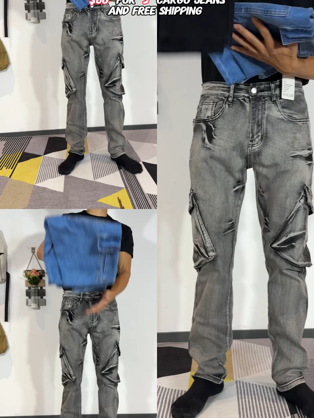 No way—just $60 for three cargo jeans, and shipping’s on us #jeansformen #fallfreshness #mensfashion #cargojeans #MensPants