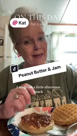 #onthisday Peanut butter and jam sandwich for an afternoon snack made with frozen waffles instead of bread. @Kat over in West Virginia made the jam! #peanutbutter #jelly #snack #sandwich 