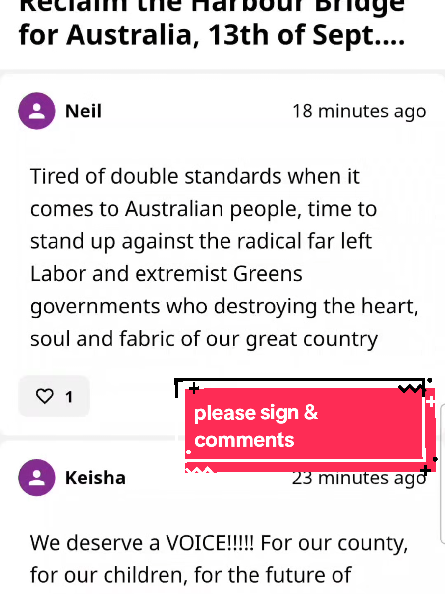 🚨 NSW POLICE SAID NO — SO NOW WE'RE TAKING IT TO COURT! 🚨 This situation exposes huge double standards, and we’re not backing down. 📢 Please sign and share this petition to help us stand strong and push for justice. https://www.change.org/p/reclaim-the-harbour-bridge-for-australia-13th-of-sept-rally @Joel Jammal #StandUpForAustralia #AustraliansUnite #ONENATION #RaiseTheFlag #AllAustralians 