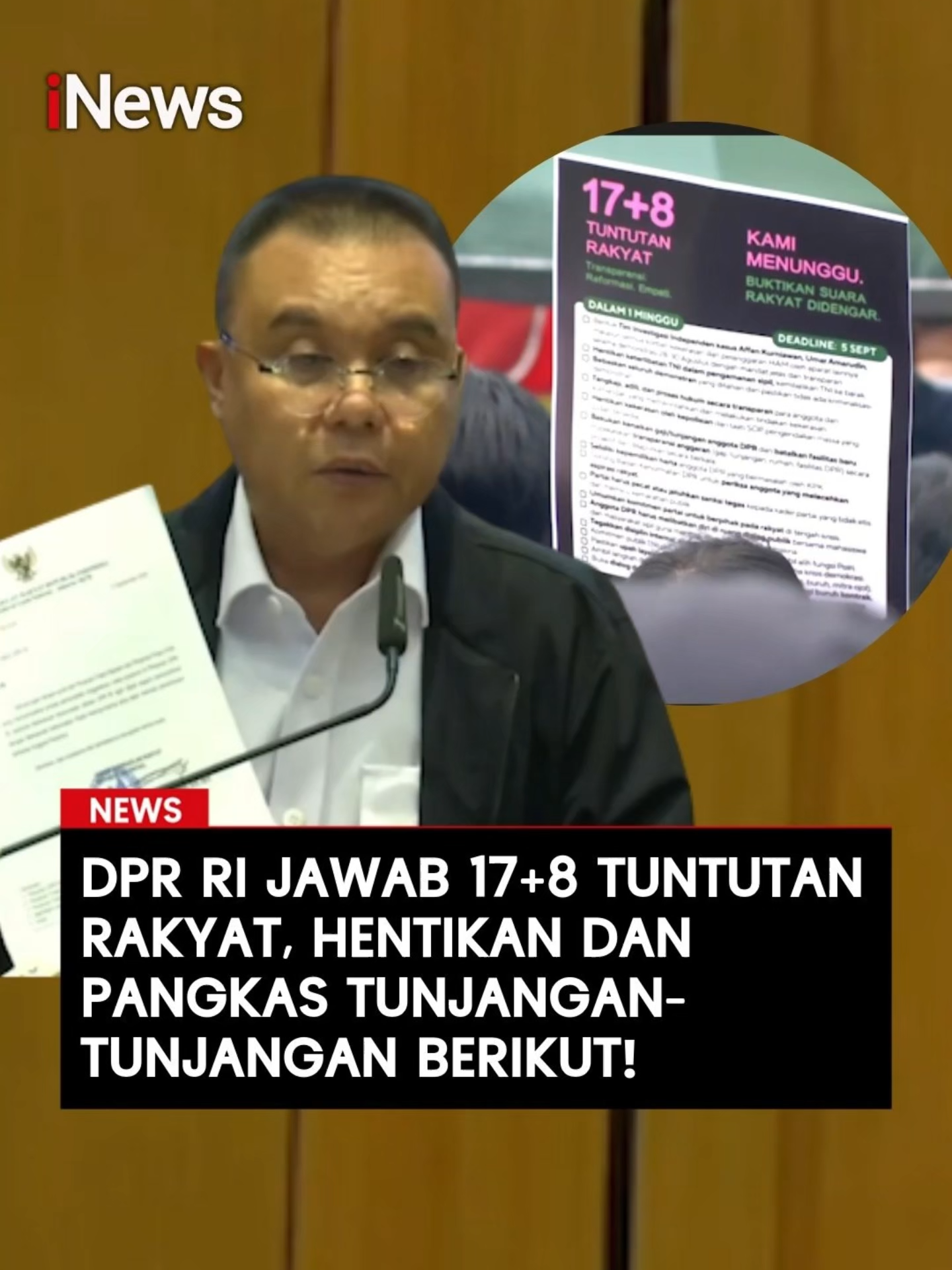 DPR resmi menghentikan tunjangan perumahan anggota dewan per 31 Agustus 2025, serta memberlakukan moratorium perjalanan luar negeri sejak 1 September 2025 kecuali untuk acara kenegaraan. Keputusan ini merupakan hasil rapat konsultasi pimpinan DPR dengan pimpinan fraksi, ditandatangani Ketua DPR Puan Maharani dan Wakil Ketua DPR Sufmi Dasco Ahmad. Selain itu tunjangan listrik, telepon, transportasi dan komunikasi juga akan dipangkas.  Baca selengkapnya di sini:  https://www.inews.id #DPR #SufmiDascoAhmad #TunjanganDPR #17+8 #TuntutanRakyat