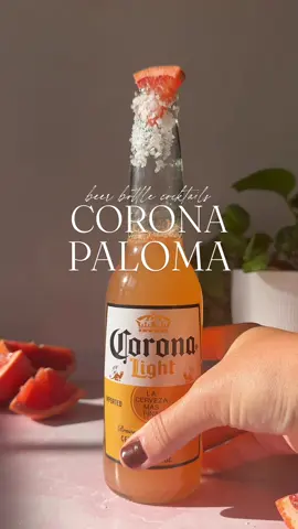 CORONA PALOMA 🍻  INGREDIENTS 1 bottle of Corona, drink it down to the label! 1 1/2 oz tequila  1 1/2 oz grapefruit juice  1/2 oz lime juice  #beerbottlecocktails #cocktailsforyou #cocktailstime 
