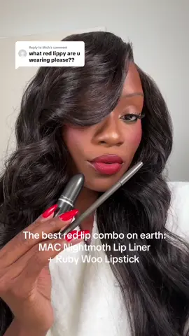 Replying to @Mich I owe it all to @maccosmetics ! Ruby woo lipstick with nightmoth lip liner - for the best red lip combo! #blackgirlmakeup #makeuptutorial #lipcombo 