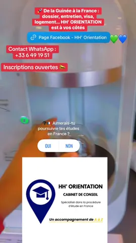📢 Inscriptions ouvertes chez  HH’ Orientation  Accompagnement complet pour étudier en France 🎓🇫🇷 ☎️ : +33 6 49 19 51 89 #rentreescolaire #poulagou❤🇲🇱🇲🇷🇸🇳🇬🇳🇬🇭 #fyp #peulhguinéenne🇬🇳 #guineenne224🇬🇳 
