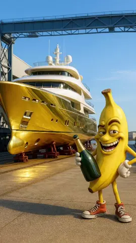 Banana guy and his new luxury gold yacht #fun #funny #funnyvideos #fyp #foryou #cartoon #ai 