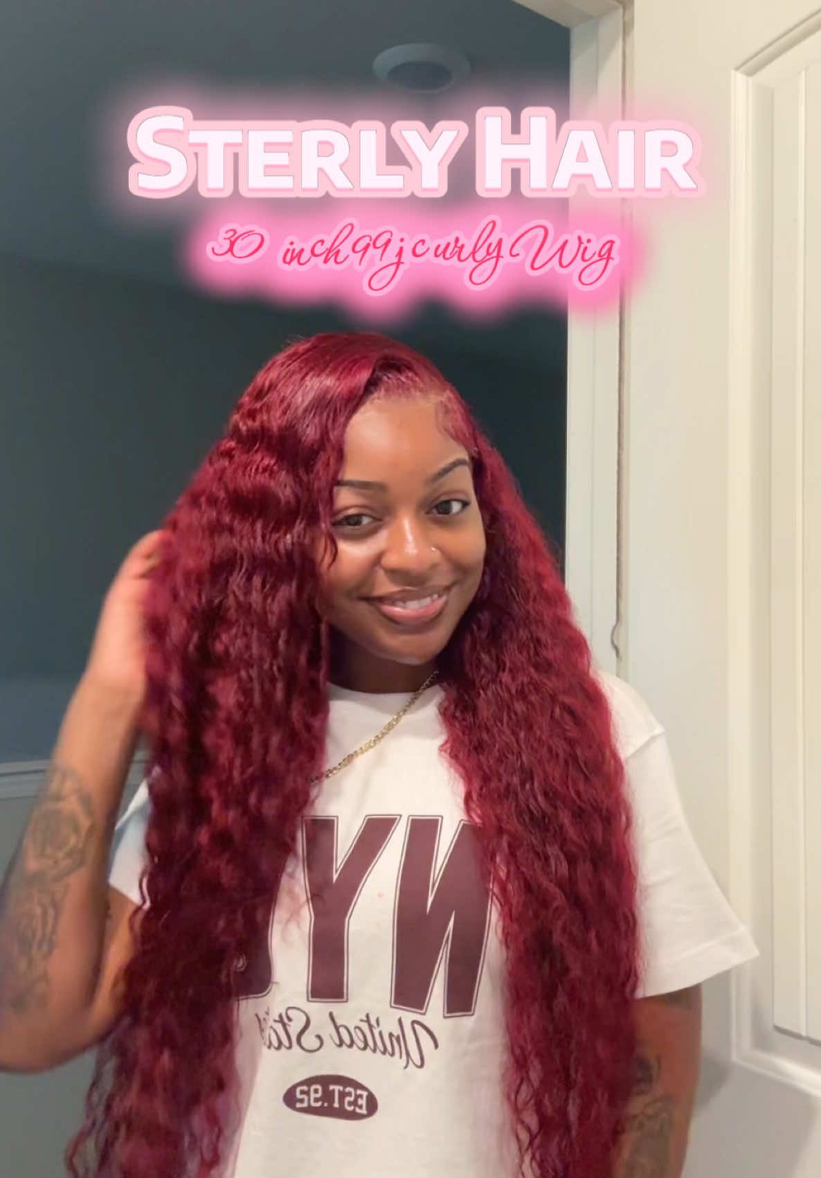 New in 13x6 99j deep wave wig 10/10!! 😍😍🤩 Nah this is so cute 🫦@sterlyhair_shop #sterlyhair#99jwig #99jhair #fypシ #curlywiginstall #curlywigs #redwig #curlyhairtutorial 
