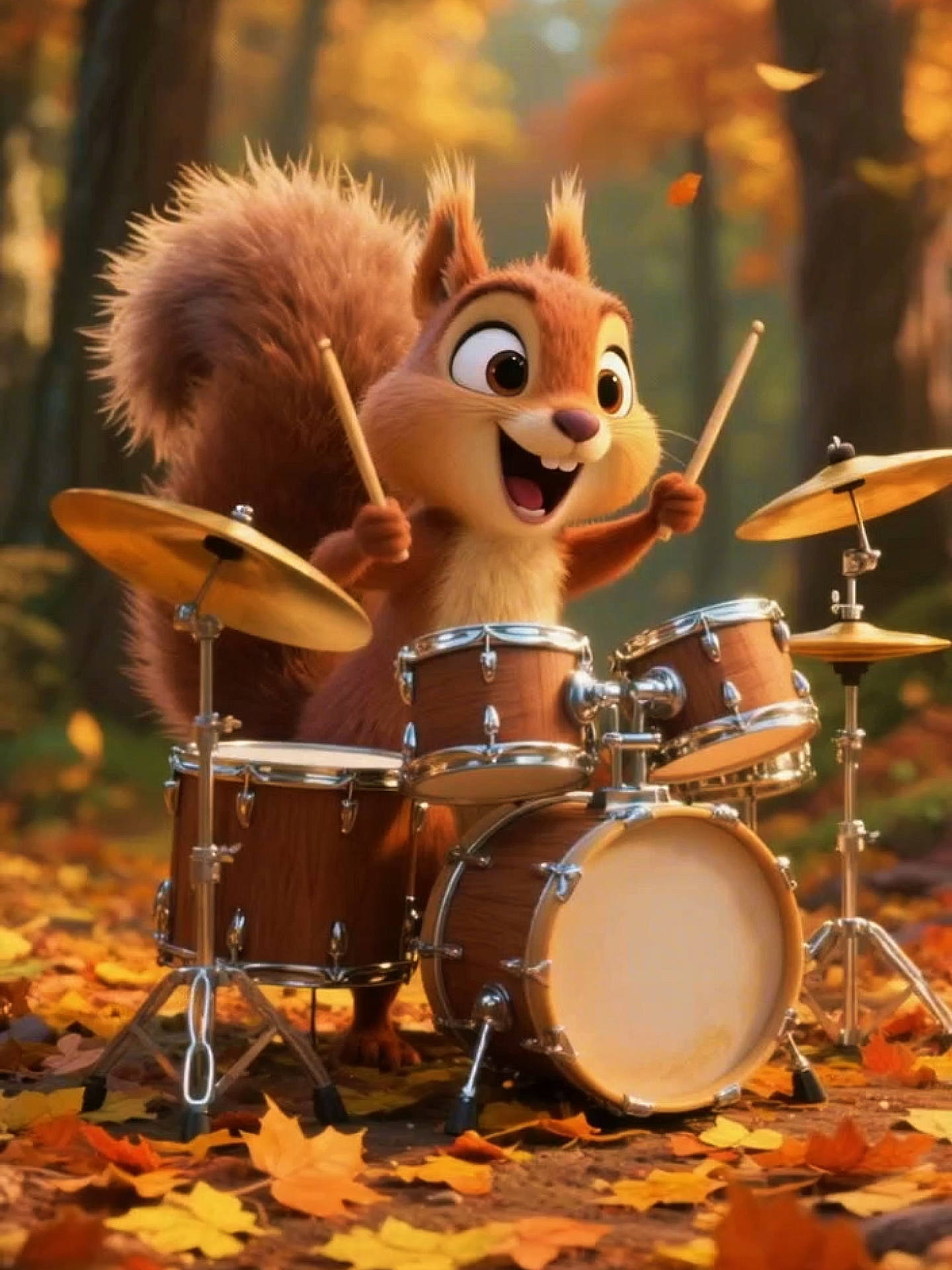 Live Wallpaper | Autumn Drum Solo 🐿️🥁🍂 #squirrel #autumnaesthetic #livewallpaper #drumsolo #cartoonstyle #funnysquirrel #fallseason #autumn #aivideo #happyvibes #phonewallpaper #fyp