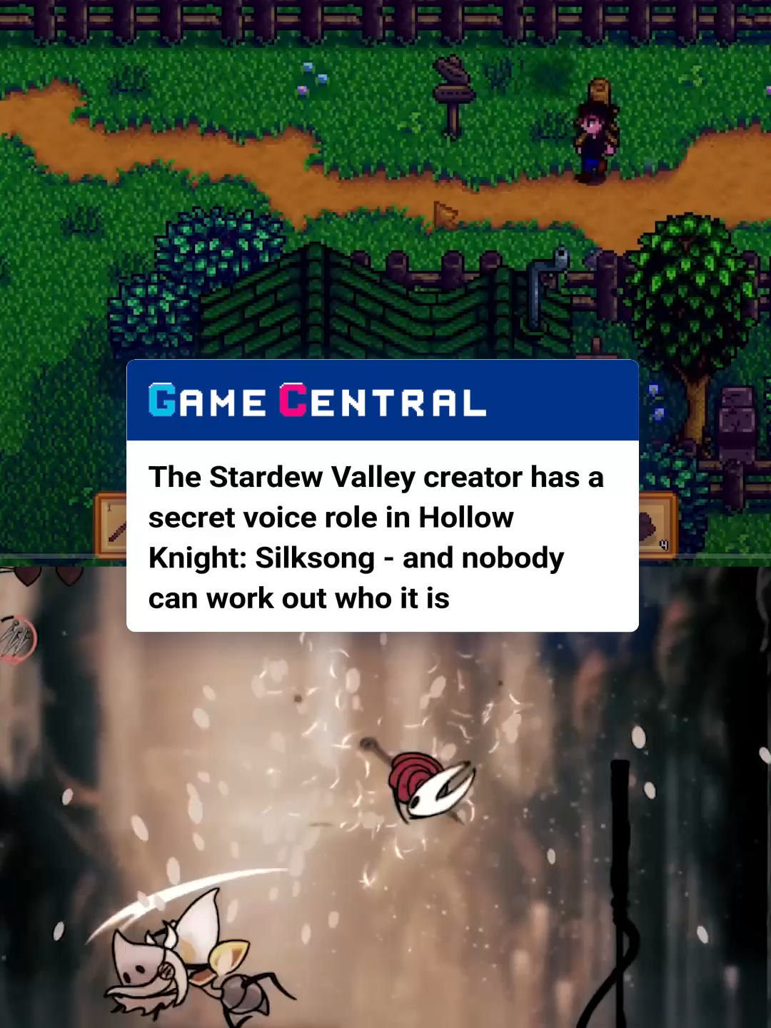 if you haven't heard about hollow knight: silksong this week then that must be quite a cozy rock you're under, but you'd be more forgiven for not hearing that eric barone, creator of stardew valley, has a secret voice role in the game - while the head of operations at concerned ape has confirmed that he's definitely in there somewhere, nobody has actually been able to work out which character he's voicing just yet #stardewvalley #hollowknight #hollowknightsilksong #indiegame #gaming