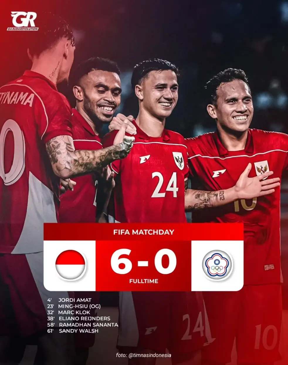 Full time Indonesia🇮🇩 6-0 Taiwan🇹🇼🔥🌟  #timnasindonesia #mmatchday #indonesiavschinesetaipei #friendlymatch #fyp 