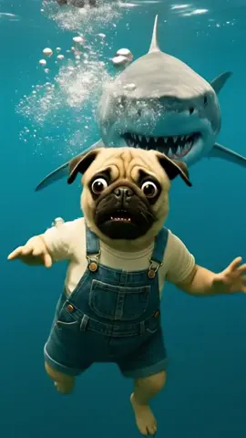 Little Pug vs Shark... What Happens Next??? In the Ocean face to face with a shark. Can Little Pug survive?#pug #viral #fypシ #foryou #petlovers 
