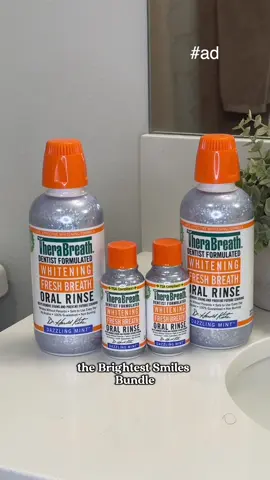 Your glow-up is calling📞 TheraBreath Whitening Oral Rinse whitens without peroxide and prevents future staining ✨ Shop the Brightest Smile Bundle NOW on TikTok Shop! 👀 #therabreath @taramillamena #SwishyTime #mouthwash #healthysmile #badbreath #oralhealth #freshbreath #oralrinse #morningroutine #tiktokmouthwash #teethtok #tiktokshopcreatorpicks #btsessentials