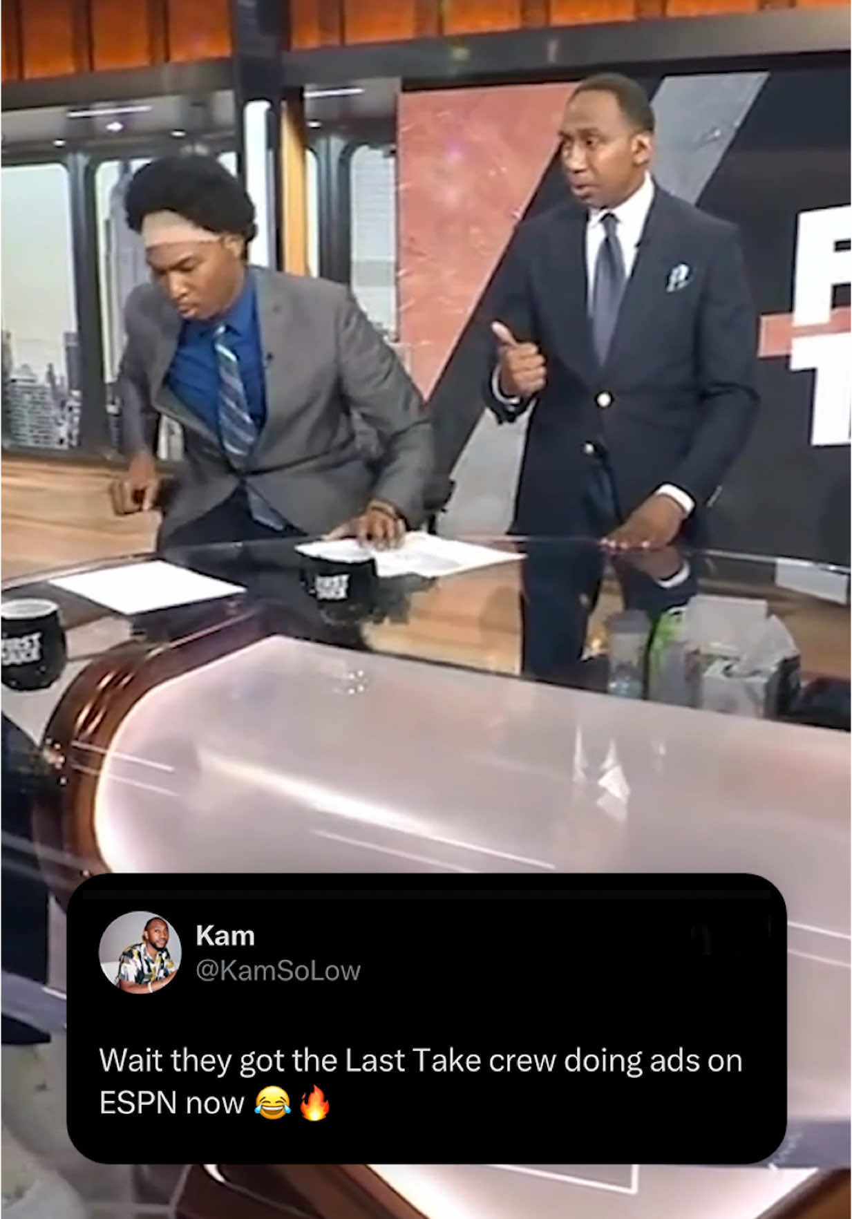 #StephenASmith kicked the @lasttakeshow out after crashing the First Take set 😂 #lasttake #espn #espnapp